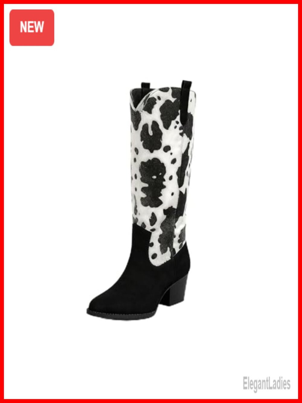 Faux Leather Knee High Cowboy Boots with Embroidery Pointed Toe Block Heel